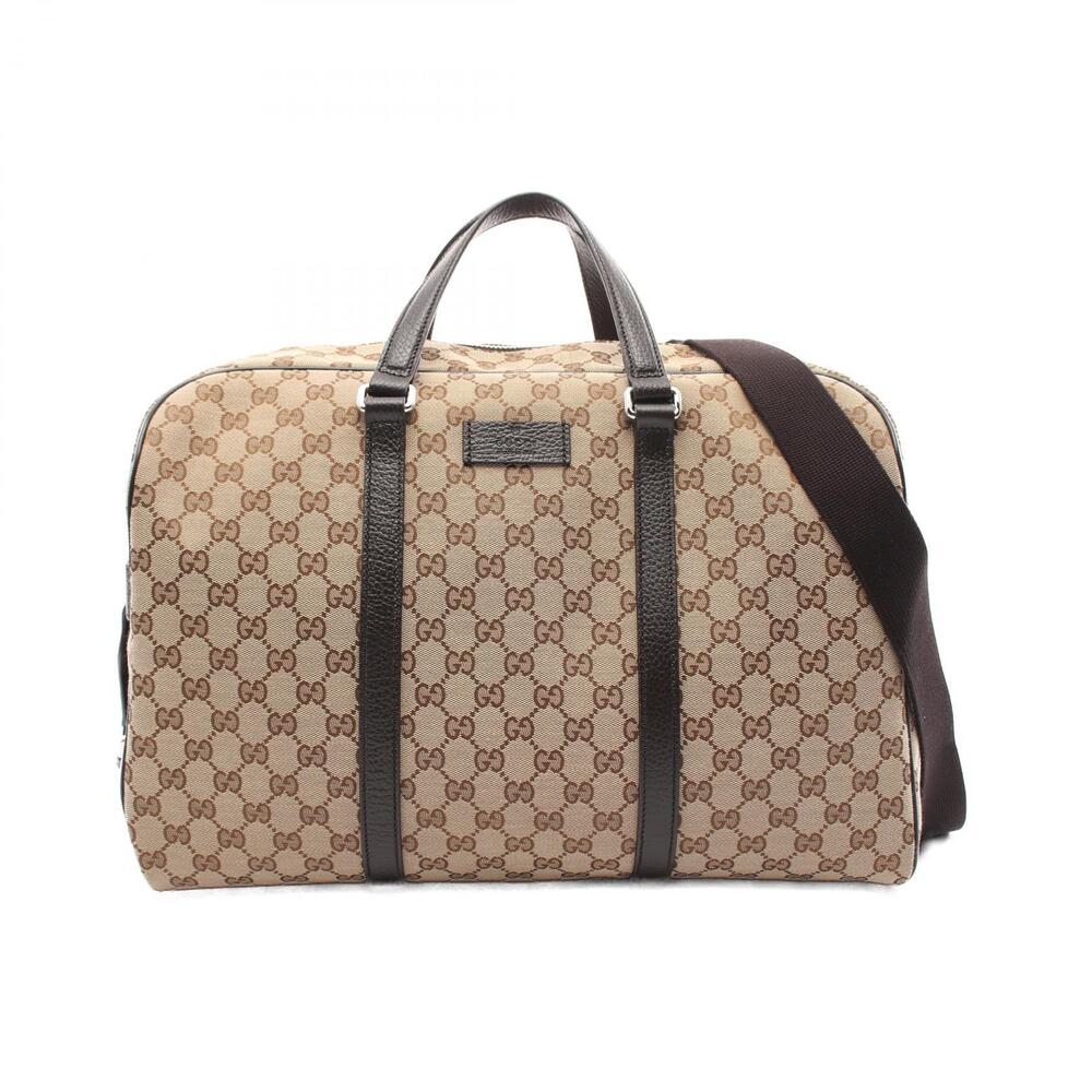 Gucci GG Canvas Boston Bag Leather Beige Brown